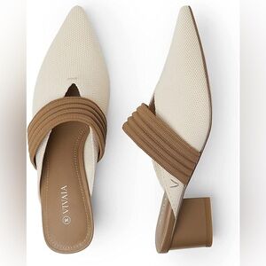 VIVAIA JOLIE pointed Toe Slip On Knit Heel White  Brown Shoes Women’s 39 8/8.5